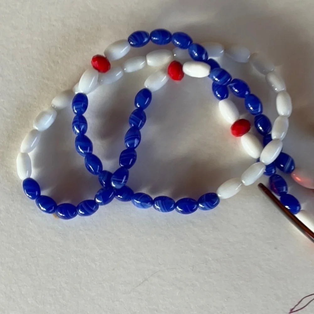 Hand Crafted Face Mask Eyeglasses Holder Lanyard Chain Red White Blue Patriotic